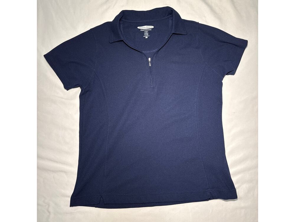 Pebble Beach Performance Women’s Large Blue 1/4 Zip Golf Polo Shirt Short Sleeve